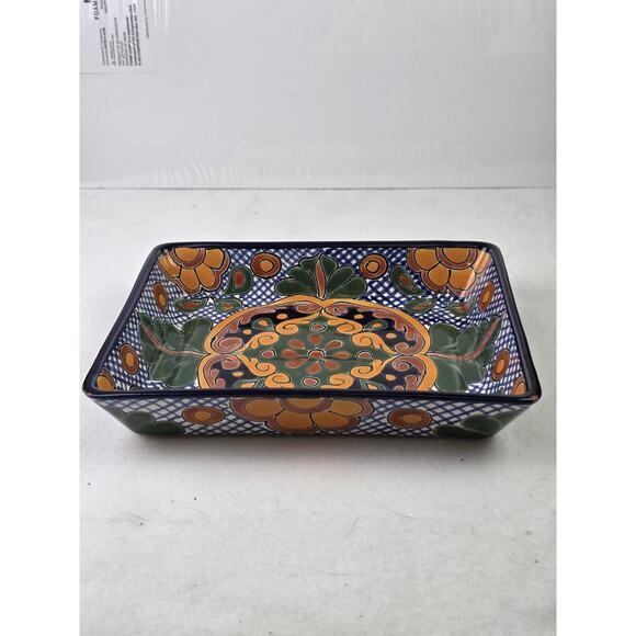 Vtg Mexico Talavera Pottery Rectangle Platter Serving Tray Hand Painted Vibrant - Picture 4 of 11
